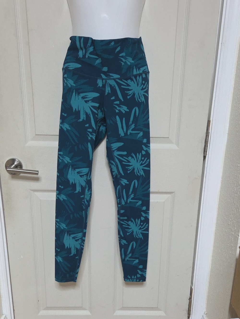 Colorfulkoala High Waisted Teal Tropical Palm Print Leggings Small Sz [1989]